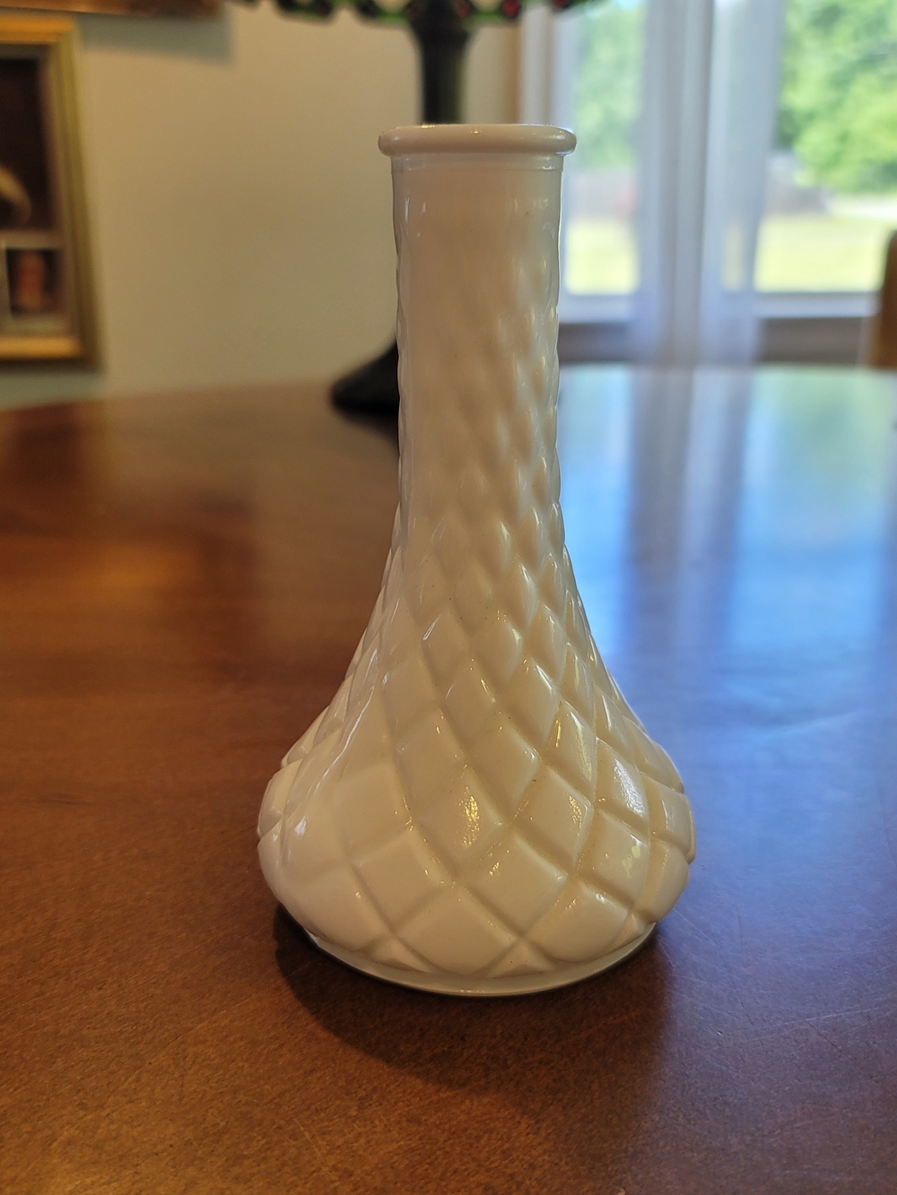 MCM Hoosier Milk Glass Bud Vase #4062 Diamond Quilted Pattern 6 Inches